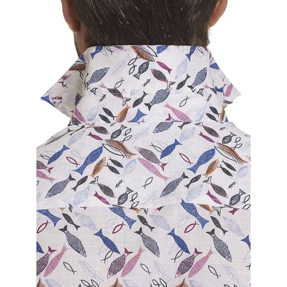 Robert Graham Mens Carpenter Fish Tailored Fit Button Front Shirt Small - Picture 3 of 5